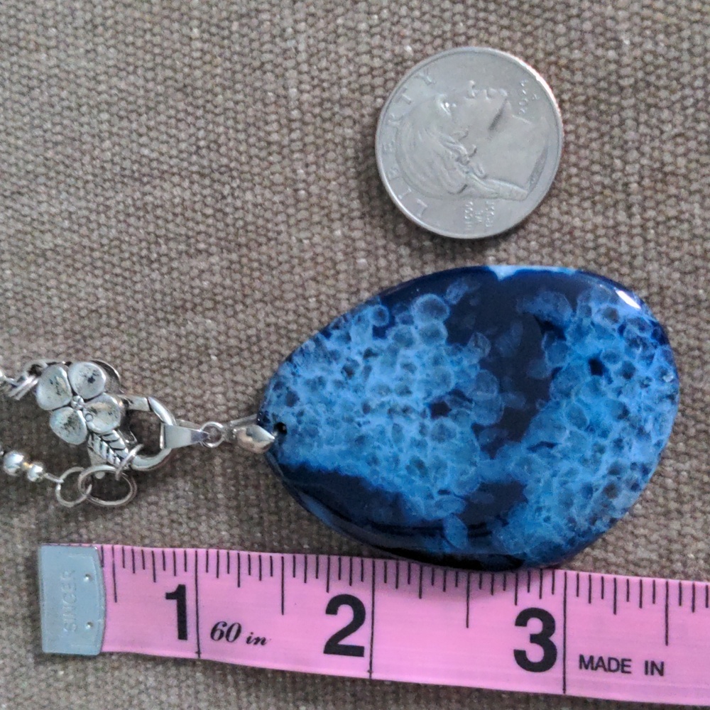 Blue Gemstone Beaded Pendant Necklace, 33" Long, New, Genuine Statement, Floral - Picture 7 of 8